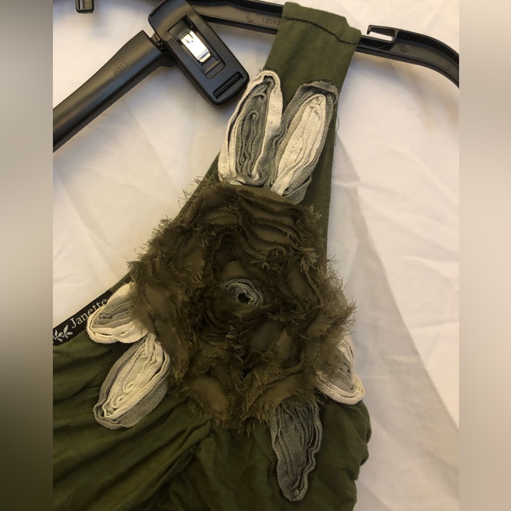 S Janette Embellished Olive Green One-Shoulder Dress - Picture 4 of 7